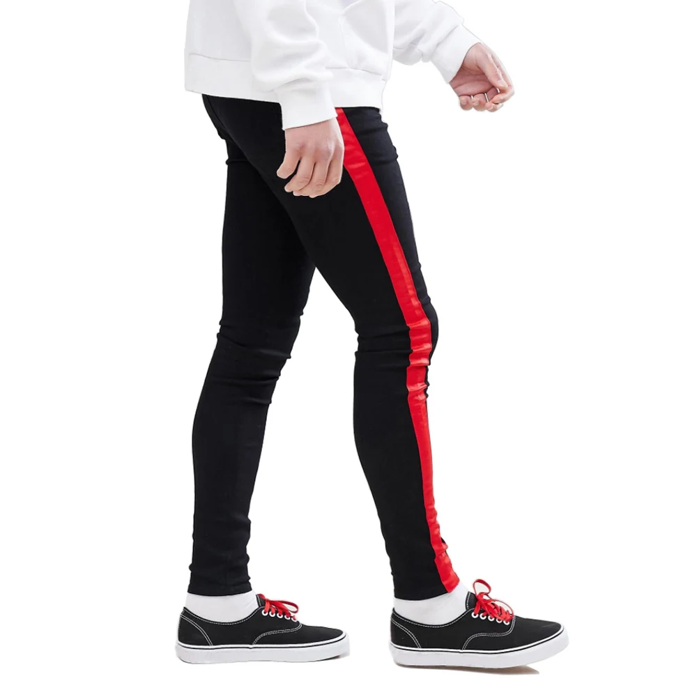 Мужские повседневные Стрейчевые узкие джинсы карандаш с полосками сбоку|Мужские