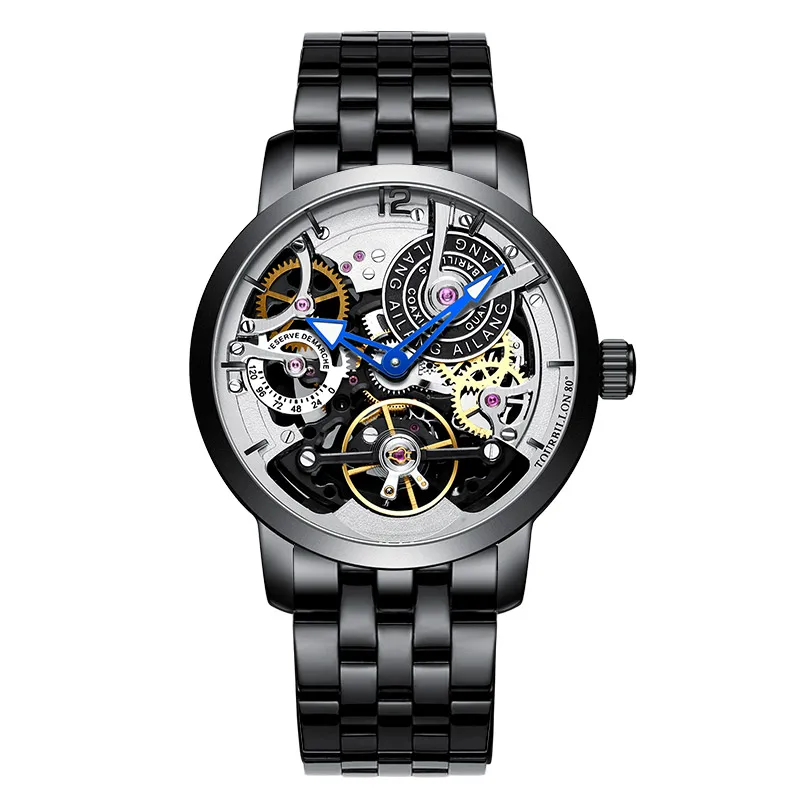 9 AILANG дизайн часы Автоматические турбийон наручные часы для мужчин montre homme механические кожаные пилот дайвер Скелет - Цвет: 9