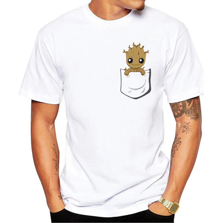 2018 Забавная детская футболка с карманом и принтом Groot мужские крутые