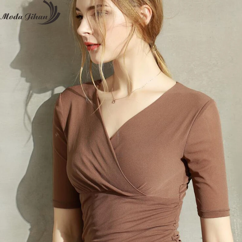 Moda Jihan женские рубашки с коротким рукавом растягивающаяся сетчатая нижняя