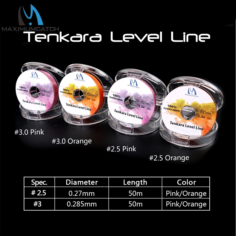 Линия Maximumcatch Tenkara Level 50 м 2,5#/3,0# фторуглеродная леска Tenkara Fly, розовая/оранжевая