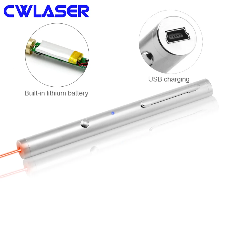 Красная лазерная ручка CWLASER 200 мВт нм из нержавеющей стали с USB-зарядкой и