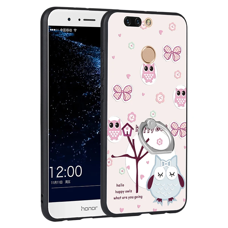 Ipngve 3D рельефная печать Мягкие TPU + PC жесткий чехол для Huawei Honor V9 с кольцом держатель