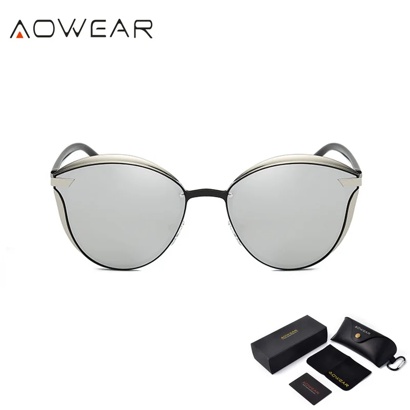 Silver AOWEAR, модные, кошачий глаз, солнцезащитные очки, женские, поляризационные, Роскошные, качественные, зеркальные, кошачий глаз, солнцезащитные очки, для девушек, UV400, защита для глаз, оттенки - Цвет линз: Silver