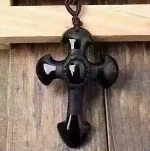 

Free shipping Natural frosted obsidian cross necklace pendant with rope