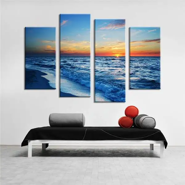 4 шт. природа Sundown морской волны настенная живопись Печать на холсте для домашнего