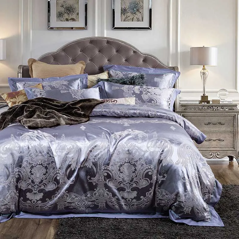 Жаккардовый хлопок сатин вышивка роскошные постельные принадлежности наборы King