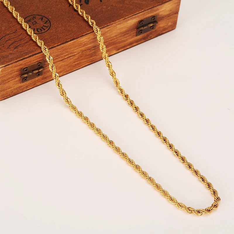 

24k Gold Filled Twisted Chain Necklace for Men/Women Gold rope chain Africa Jewelry Arab Chain Ethiopia Long boyfriend gift