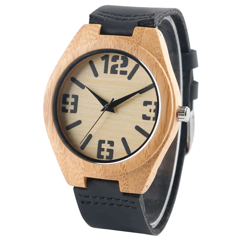 Часы мужские из бамбукового дерева спортивные творческие Браслет черные