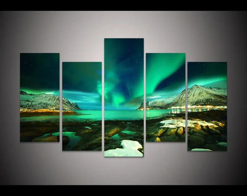 HD Печать Коричневый Зеленый Аврора Boreali Живопись Домашний Декор настенный