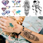 Baofuli акварельные геометрические алмазные временные тату-наклейки для мужчин и женщин, астронавт, Карта мира, тату, Звездные Женщины, мужские водонепроницаемые искусственные татуировки