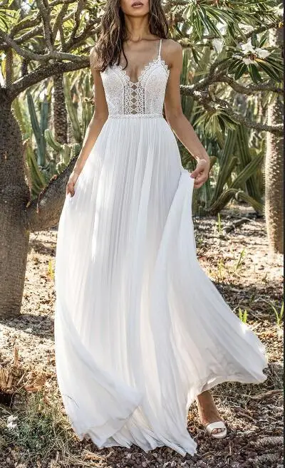 Ordifree Лето Boho женское белое кружевное шифоновое платье Макси длиной до пола соблазнительное длинное с открытой спинкой пляжное платье-туника - Цвет: White