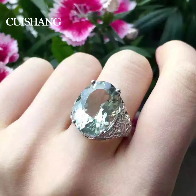 Женское кольцо с большим камнем CSJ из настоящего зеленого аметиста 6 9 карат