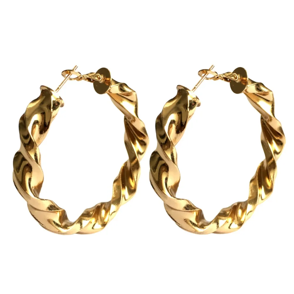 Женские серьги кольца из сплава диаметром 50 мм модные крупные металлические