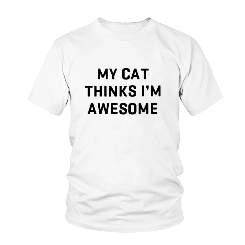 Женские и мужские летние футболки с надписью My Cat Think i'm amazing забавная футболка