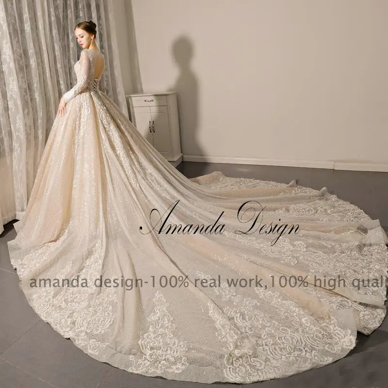 Аманда дизайн vestidos largos de fiesta elegante с длинным рукавом Кружева аппликация популярное свадебное платье