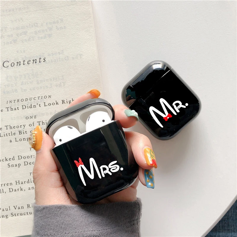 Милый чехол для Apple airpods, чехол, мультяшная пара, король и королева, Bluetooth, чехол для наушников Airpods, черный Жесткий Чехол