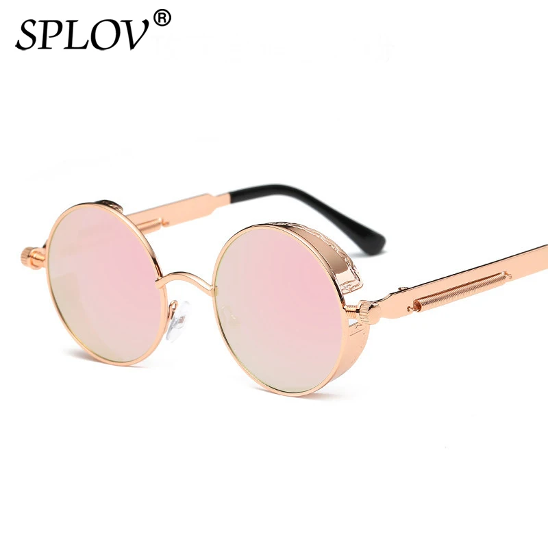 C12RoseGoldPink SPLOV ретро круглые паровые панковские солнцезащитные очки для мужчин и женщин, брендовые дизайнерские маленькие круглые солнцезащитные очки, винтажные очки с металлической оправой, очки для вождения - Цвет линз: C12RoseGoldPink