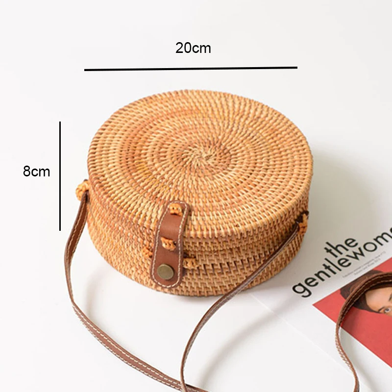 BD840leatherbuckle Круглая женская летняя пляжная соломенная сумка ручной работы, тканая маленькая ротанговая круглая сумка через плечо, Богемская Сумочка, Женская Новая мода - Цвет: BD840leatherbuckle