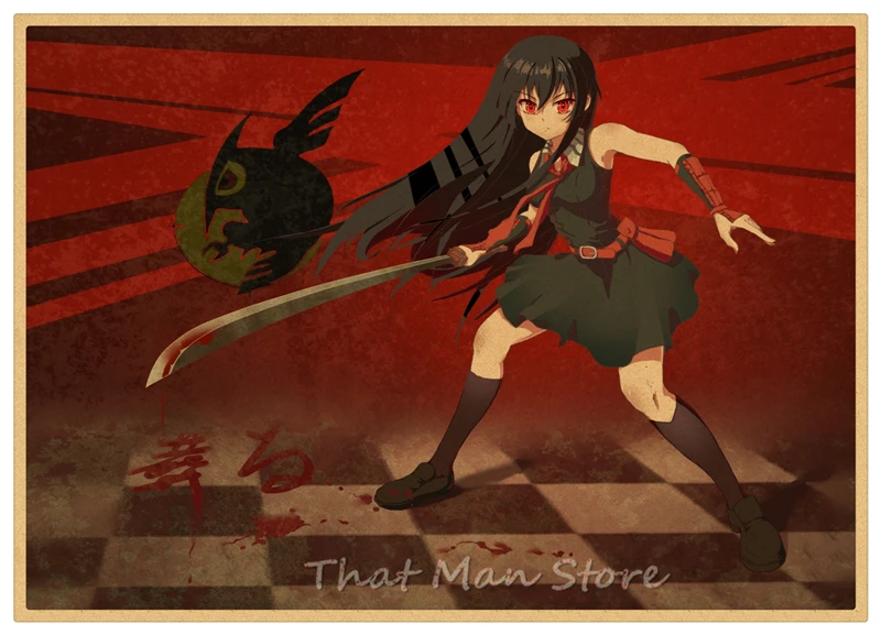 Akame ga KILL! Настенные наклейки Night Raid Tatsumi Mine Leone Sheele Bulat плакат из крафт бумаги