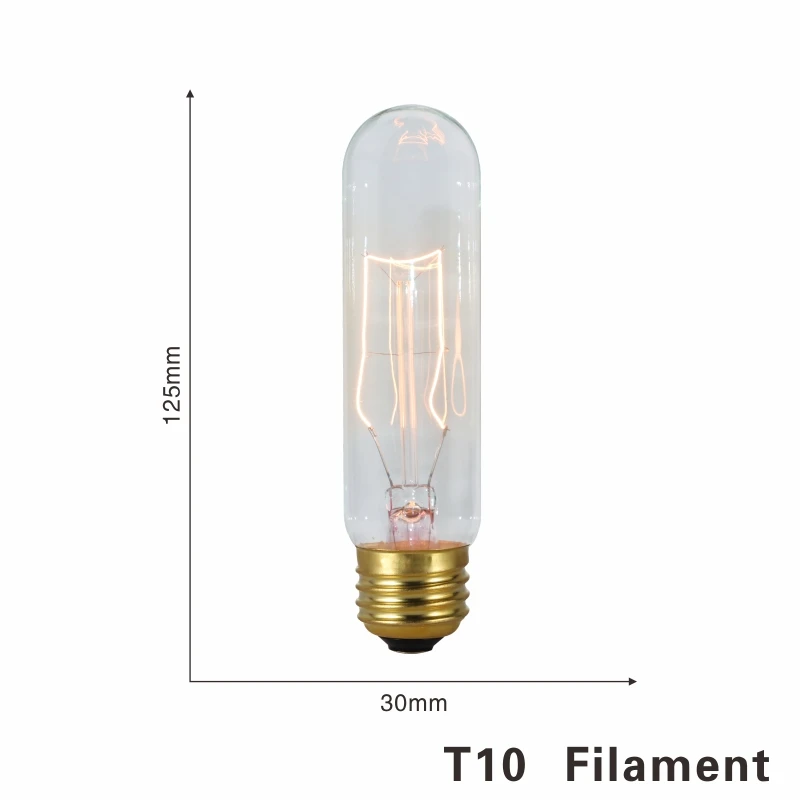 T10 filament LARZI ретро Edison LED светильник лампочка E27 220 В 40 Вт A19 A60 ST64 T10 T45 T185 G80 G95 нити Винтаж ампулы лампа накаливания со стеклянным колпаком - Цвет: T10 filament