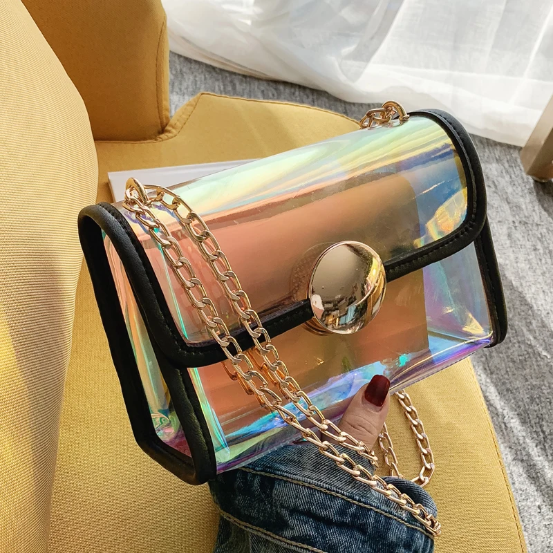 Транспонтантная женская сумка через плечо с цепочкой прозрачная сумки из