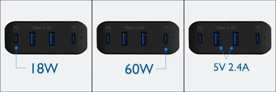Dual type-C PD Адаптер зарядного устройства для путешествий с 2 USB-C PD и 2 USB 5 в 2,4 A совместим с большинством USB-C ноутбуков и телефонов, таких как DELL XPS