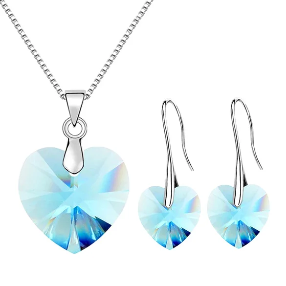04 Оригинальные кристаллы от Swarovski сердце кулон ожерелья Висячие Серьги Комплекты украшений для женщин влюбленных подарок Прямая - Окраска металла: 04
