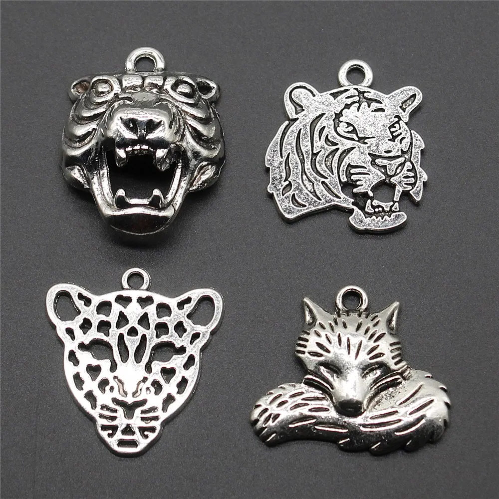 5 шт. очаровательные тигриные леопардовые лисички антикварные серебряные цвета