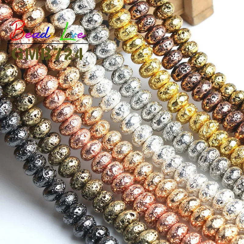 Wholesale Lava Stone Plating Volcanic Rock Round Rondelle Spacer Beads for Jewelry Making Diy Bead Bracelet 6 8 10mm 15 Inches | Украшения