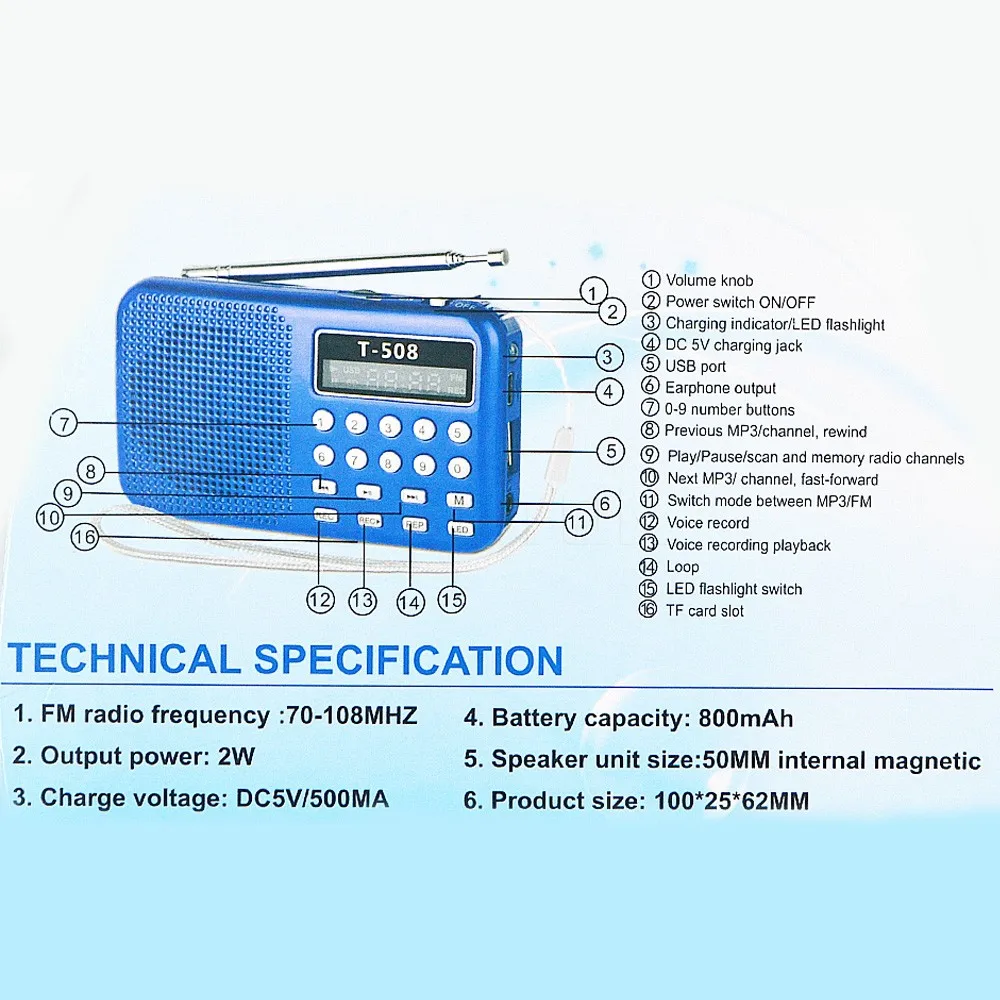 Kebidumei 50 мм Внутренний Магнитный T508 светодиодный стерео fm-радио динамик USB TF карта MP3 музыкальный плеер