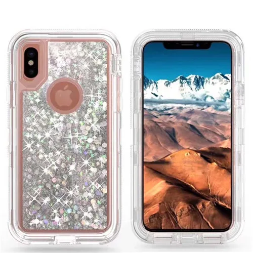 Роскошный блестящий жидкий жесткий чехол из поликарбоната для iphone 6, 6s, 7 PLus, X, для Galaxy S7, S8, S9 Plus, динамическая жидкая задняя крышка для телефона с зыбучим песком - Цвет: Style 1