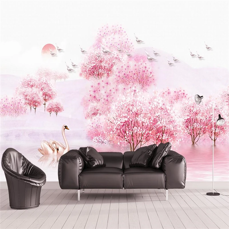 

wellyu New Chinese beautiful aesthetic mood Peach Forest TV sofa wall custom large mural green wallpaper papel de parede