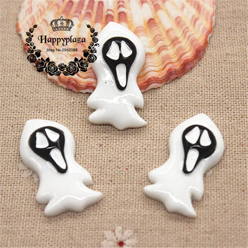 

10pcs Resin Halloween White Scream Ghost Flatback Cabochon Miniature Art Supply Decoration Charm Craft DIY,19*35m