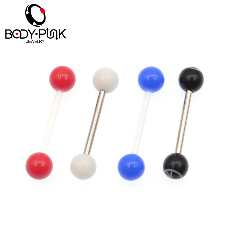 

BODY PUNK New Arrival Fashion 4 Colors Tongue Rings Surgical Stainless Steel Body Piercing Jewelry Punk Style TB 002