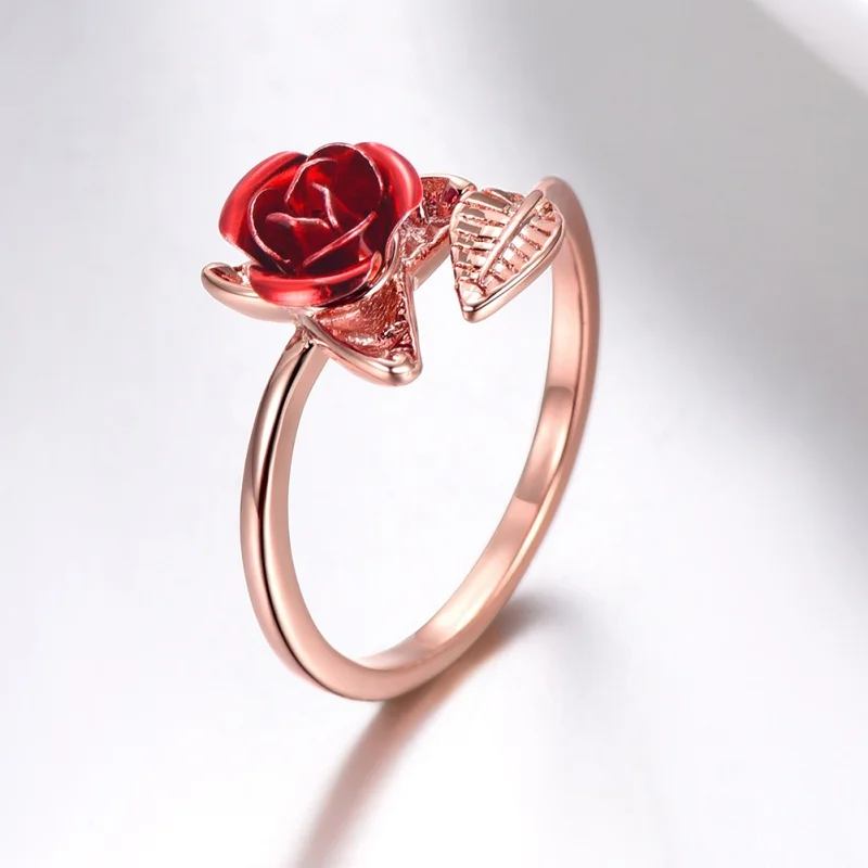 Rose gold color Дропшиппинг красные розы сад цветок листья изменяемые кольца на палец для женщин подарок на день Святого Валентина ювелирные изделия горячая Распродажа Открытое кольцо - Цвет: Rose gold color