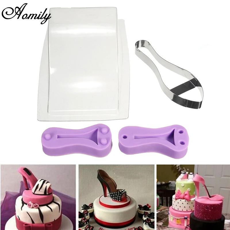 Aomily Silicone Stainless High Heel Fondant Cake Mould Kit Women Shoe Shape Chocolate Cookies Mold Birthday Party Cake Tools