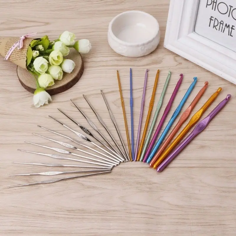 Aluminum Crochet Hooks Needles 22pcs Set Multi Color Weave Craft Yarn fashion | Дом и сад