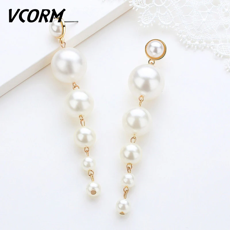 VCORM модные роскошные серьги-капли с искусственным жемчугом для женщин свадебной