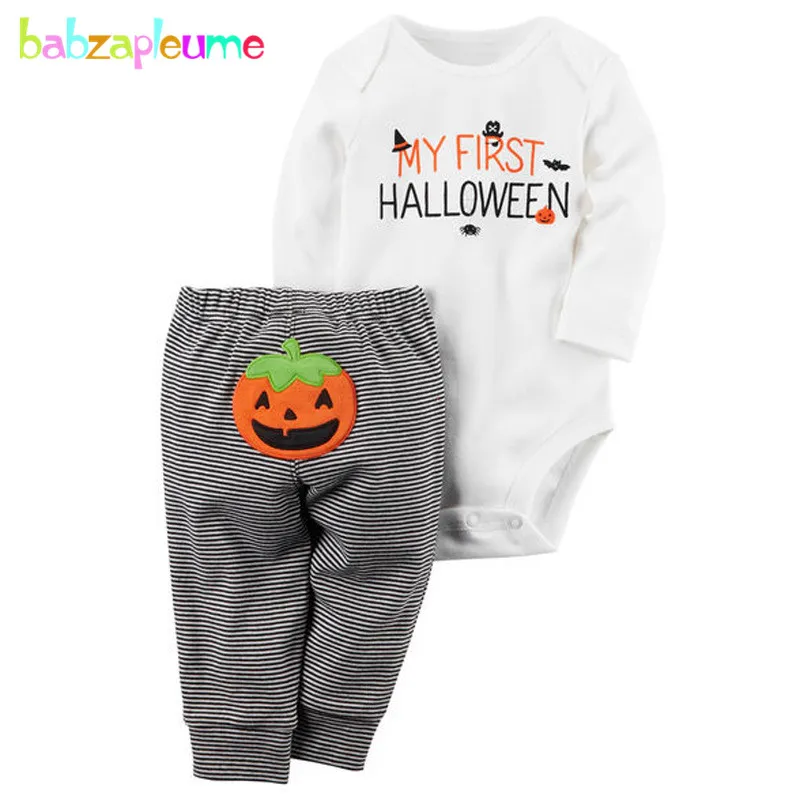 

2PCS/Halloween Pumpkin Cute Newborn Rompers Baby Boys Girls Clothes Long Sleeve Bodysuit+Stripe Pants Infant Clothing Set BC1076