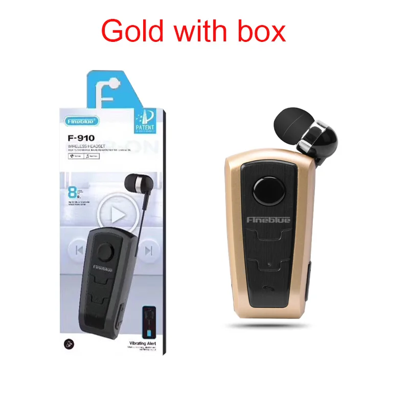 Gold with box Настоящие Fineblue F910 Беспроводные Bluetooth V4.0 наушники-вкладыши Вибрационный оповещение износ клип наушник Hands-Free для смартфонов - Цвет: Gold with box
