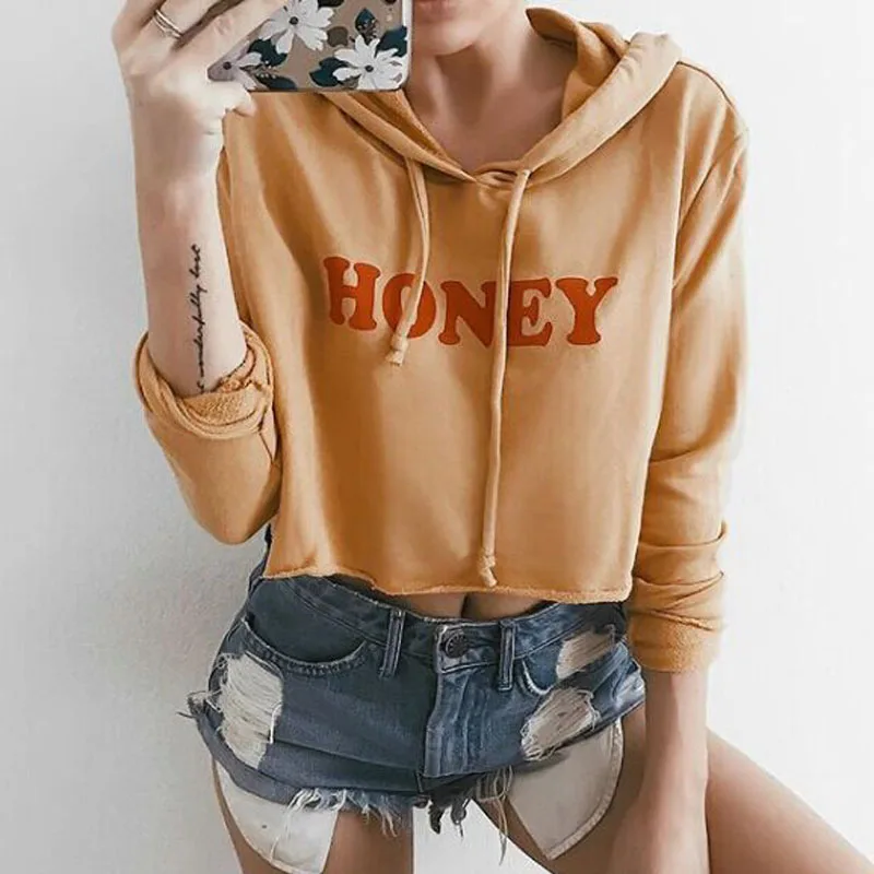 Casual Oversize Hoodies Women Tracksuit Sweatshirt Long Sleeve Honey Letter Hooded Pullover Short Jacket 2018 Spring Fashion | Женская