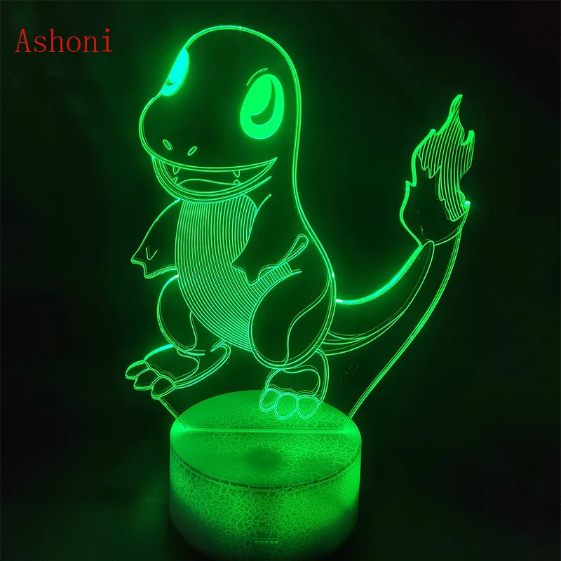Покемон 3D лампа Charmander 7 цветов светодиодный Декор детской комнаты сенсорный ночник настольная лампа детский подарок