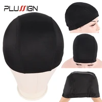 plussign 12 pcslot wholesale spandex dome cap for wig making elastic mesh hairnets weaving cap average size strech snood nylon
