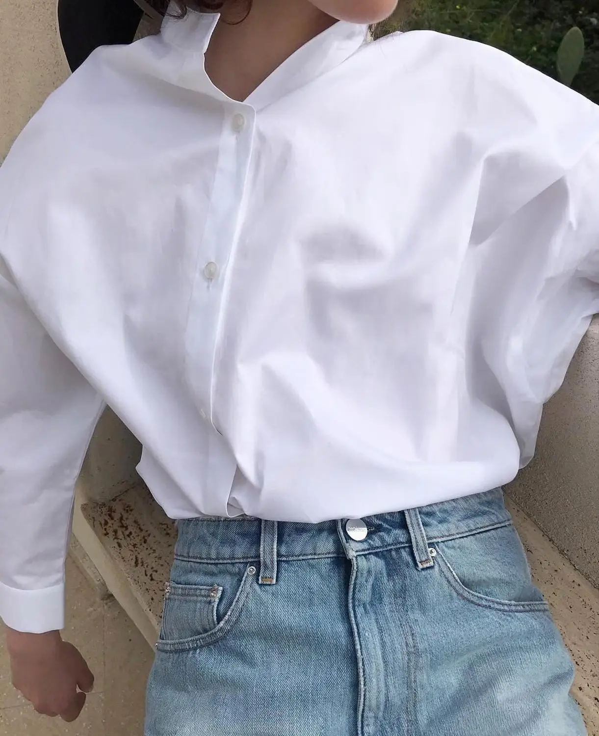 Elfbop Женская хлопковая белая Асимметричная рубашка с длинным рукавом-2019 новейшая