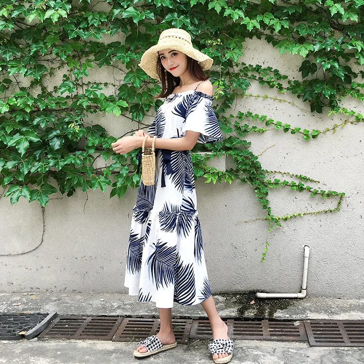 Богемный длинное пляжное платье цветочный женское Повседневное туники Slash