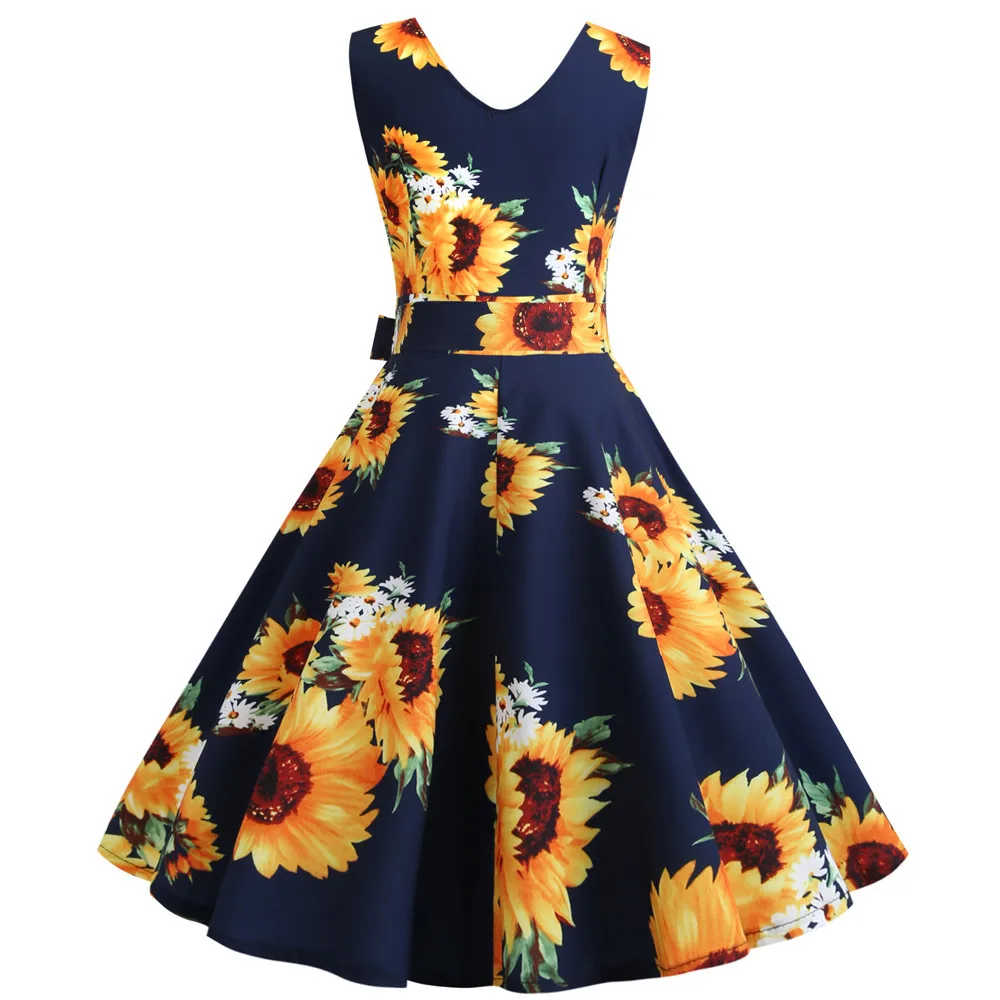 Женское винтажное платье туника средней длины элегантный сарафан с цветочным