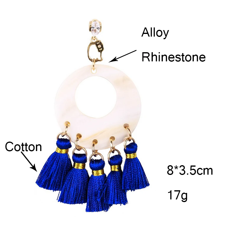 Dilili Мода Большой Круглый Чешский кисточкой Серьги Femme голубой цвет хлопок