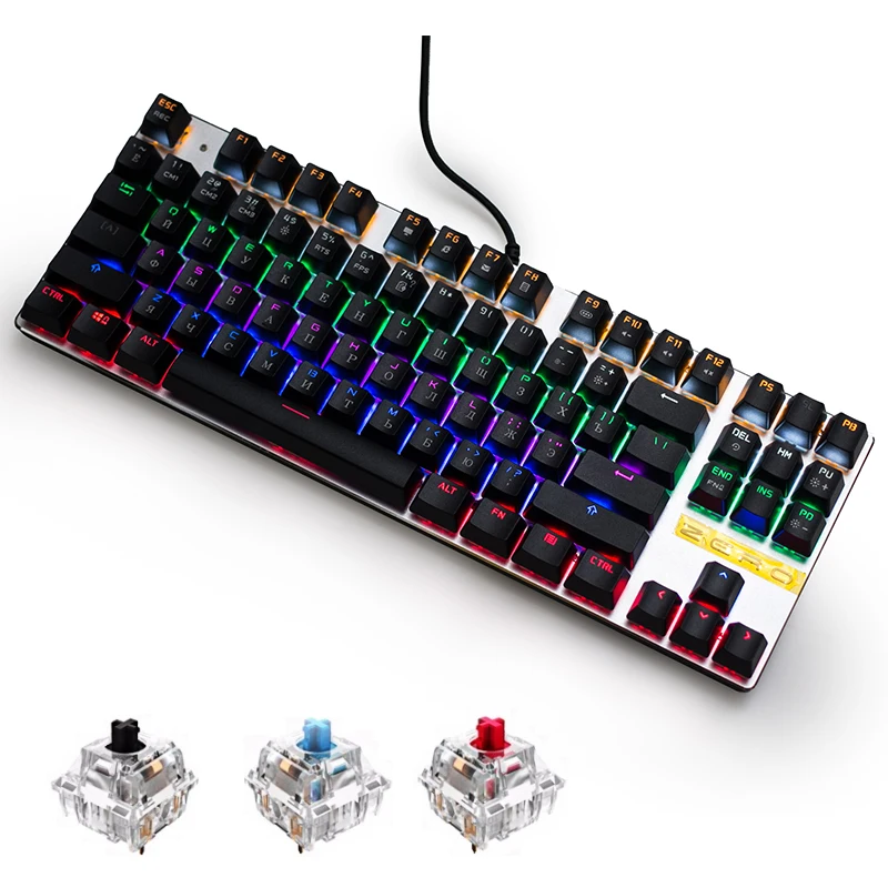 Metoo оригинальный gaming keyboard России механическая клавиатура 104 ключей usb Проводная