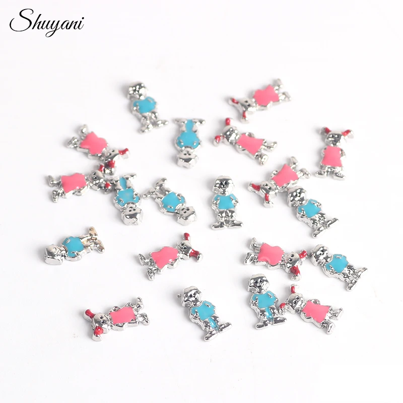 F44 микс плавающий медальон амулеты эмаль серебряный цвет 20 шт девочка и мальчик